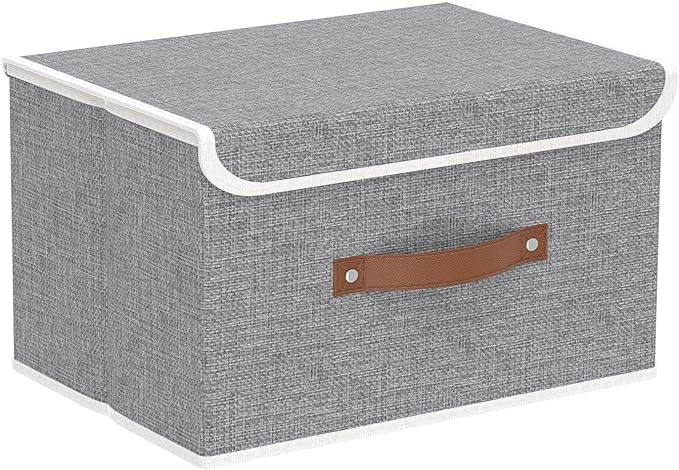 Yawinhe Collapsible Storage Boxes, Foldable Bin with Lids, Cube Clothes Organizer Basket with Handles, Grey, 13.0''Lx9.0''Wx7.9''H, 1-Pack, SNK024GS-1