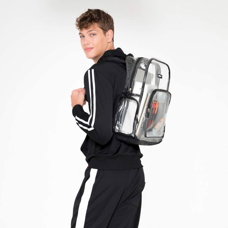 SMARTY Heavy Duty Clear Backpack V6 Durable Transparent See Through Bag (Medium, Black)