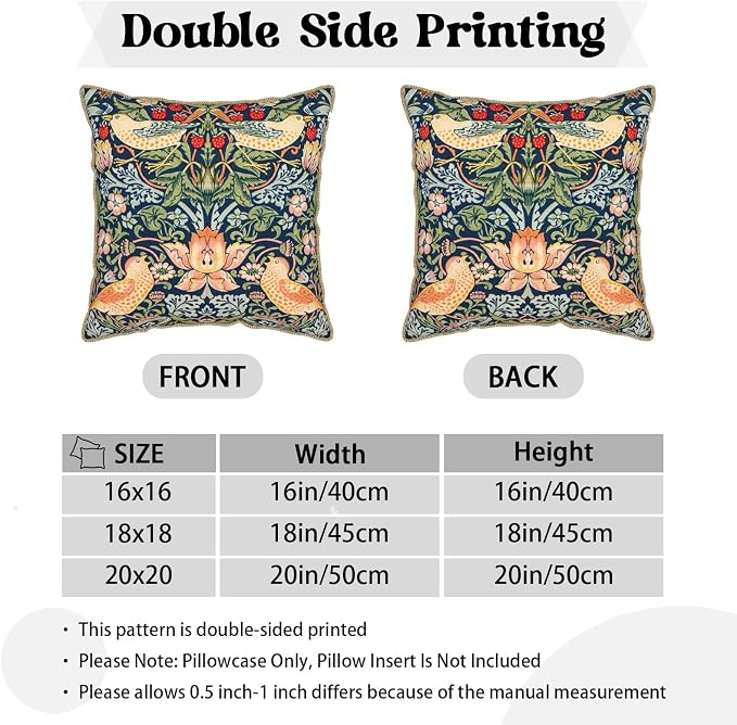 KSLIDS Navy Blue Sage Green Soft Velvet Throw Pillow Covers Set of 2 Red Strawberry Floral Bird Decorative Pillow Covers 16x16 Inch Vintage Chinoiserie Pillow Case for Sofa Couch Farmhouse Home Decor