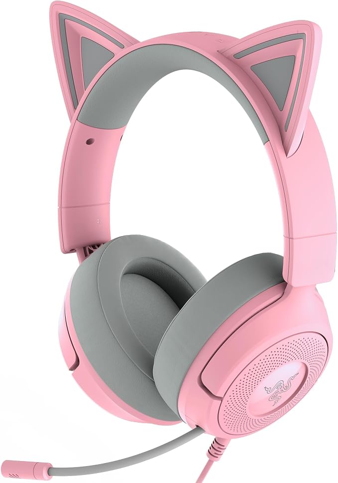 Razer Kraken Kitty V3 X Wired Gaming Headset, Kitty Ears, Pink | HyperClear Cardioid Mic, 40 mm Drivers, 7.1 Surround Sound, Comfy Ear Cushions, Cross-Platform via 3.5mm PC, PS5, Xbox