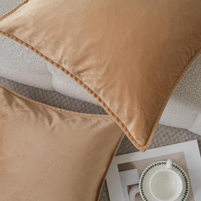 JIAHANNHA Velvet Khaki Throw Pillow Covers 18”x18”Pack of 2 Soft Decorative | Square Cushion Covers for Couch Sofa Bed Livingroom Car Home Decor,45x45Cm
