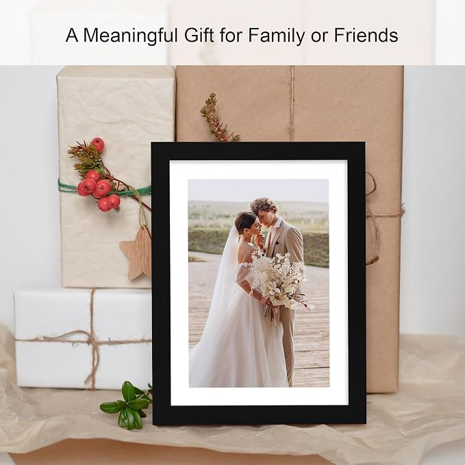 Hongkee 10x10 Picture Frame Set of 4, Made of Real Glass and Black Wooden Frame - Display Picture 8x8 with Mat or 10 x 10 Without Mat, 10 by 10 Photo for Wall or Tabletop