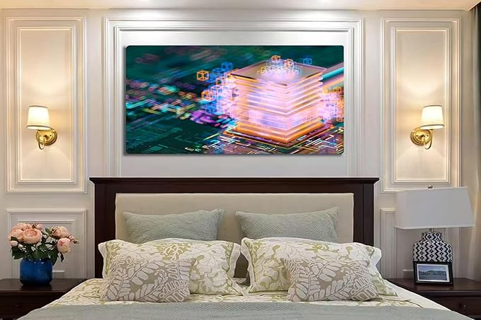 Wibinuki Wall Art Wall Decor Wall Paintings Abstract CPU da cubes. Machine Learning s. AI - Artificial for Living Room Bedroom Bathroom Home Decor Can Be Hung Directly 20"x 40"