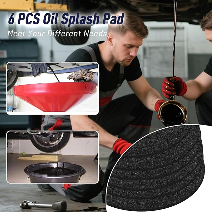 Goldmeet 6 Pack Oil Change Mat, 22'' Round Splash Pad for Oil Drain Pan, No Splatter Pad for Transmission Engine Changing, Heat-Resistant Cuttable Drip Pan Mat for Mechanic, DIY Automotive