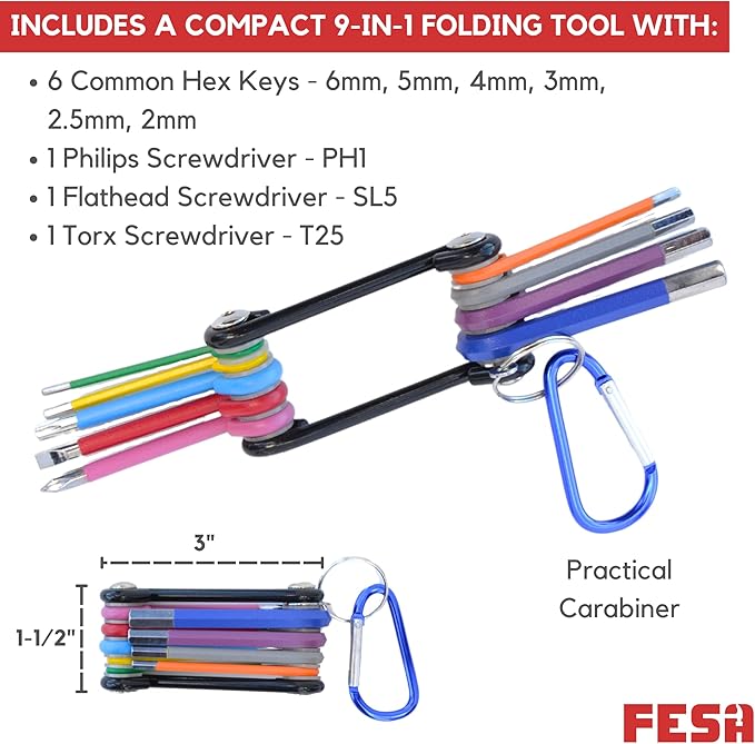 FESA Jumbo Allen Wrench Set - 29-Piece Torx, Standard & Metric Allen Wrenches with Micro to Large Ball Ends - Hex Keys with Folding Hex Tool, T-Handle & Storage Case