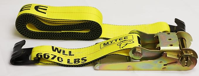 Mytee Products 4" x 30' Ratchet Tie Down Straps w/Flat Hook Extreme, 6,670 Lbs WLL Tie Down for Flatbed Truck Trailer (4 - Pack) Yellow
