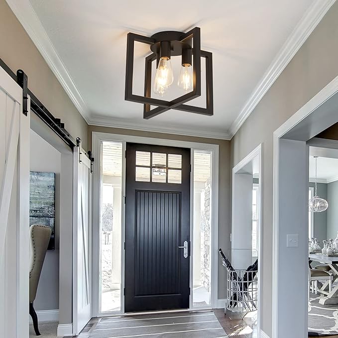 ZGLAOJT 3-Lights Ceiling Light Fixture,Industrial Black Semi Flush Mount Chandelier,Ceiling Lighting for Kitchen Living Room Bedroom Farmhouse Hallway Foyer