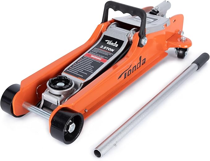 TONDA Low Profile Car Jack, 2.5 Ton (5,000 lb) Hydraulic Trolley Floor Jack for Garage, Home, Shop, Lifting Range 3.35" to 14.57", Orange