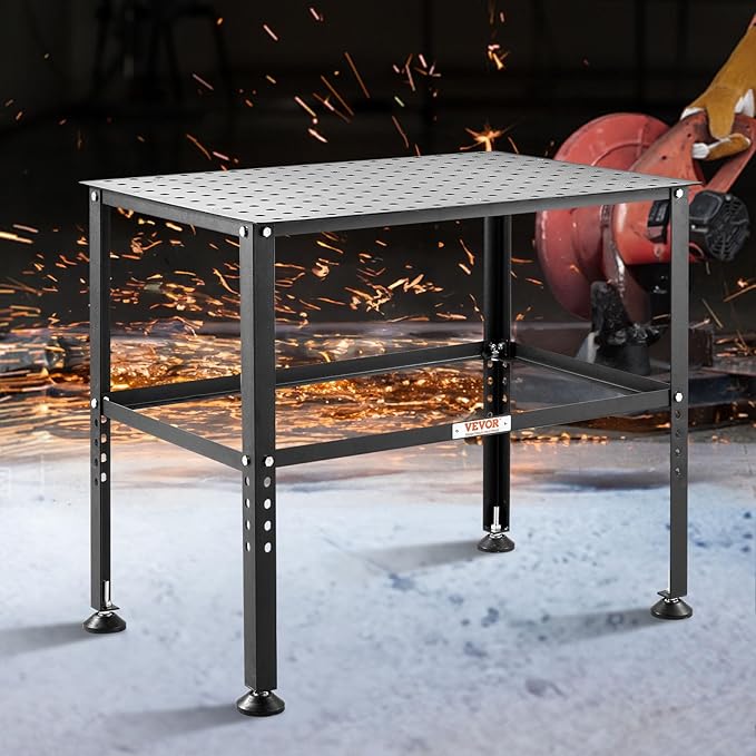 VEVOR Welding Table 36" x 24", 800LBS Capacity Welding Workbench Table, Heavy-Duty Work Bench with 0.63" Fixture Holes and Non-Slip Foot Pads for Welding Assembly Repair Works