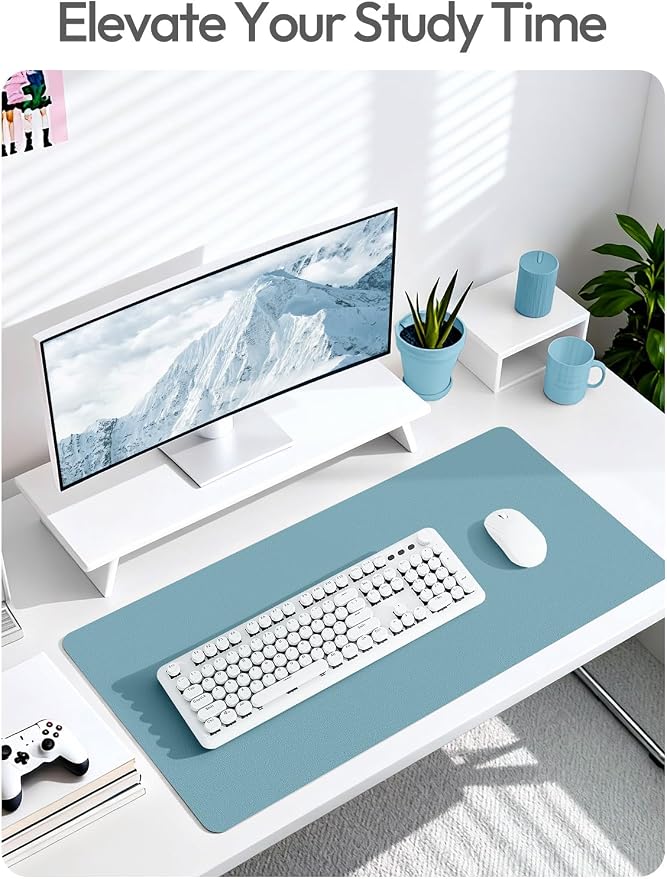 YSAGi Desk Protector&Blotter, Non-Slip Waterproof Leather Mouse Pad | Shields Scratches, Stains, Spills, Heat & Scuffs; Suede Non-Slip; Easy-Clean; Comfy Writing/Typing, 31.5" x 15.8",Aquamarine