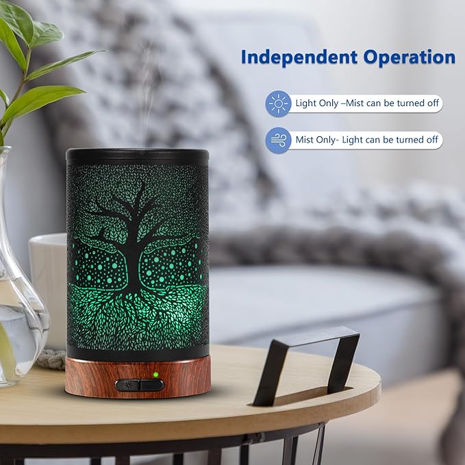 Aromatherapy Essential Oil Diffuser 150ml- Electric Cool Mist Aroma Diffuser with Intermittent Mode, Auto Shut-Off Protection, 7 Colors Changing LED Light for Home Office Decor & Gift (Life Tree)