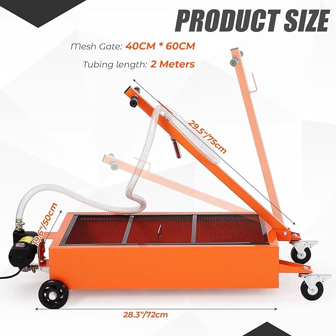 20 Gallon Oil Drain Pan with 110V Electric Pump, Low Profile Oil Drain Pan for Oil Change, Oil Change Pan with 8.2 Ft Hose and Folding Handle, Rolling Oil Drain Cart for Car, SUV, Trucks