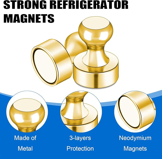 LOVIMAG Fridge Magnets 40Pcs, Magnet for Refrigerator Whiteboard, Gold | Small Strong Neodymium Metal Cute Push Pin for Classroom, Kitchen, Accessories Decorative, Office, Calendar