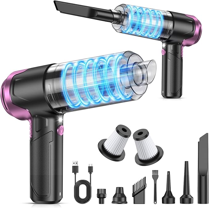 KMM Handheld Car Vacuum Cleaner, 10000PA Vacuum Cleaner & Air Duster, 120W High Power Vacuum Portable Cordless, Hand Held Vacuum Rechargeable with Multi-Nozzles & LED Light for Home, Car, Office