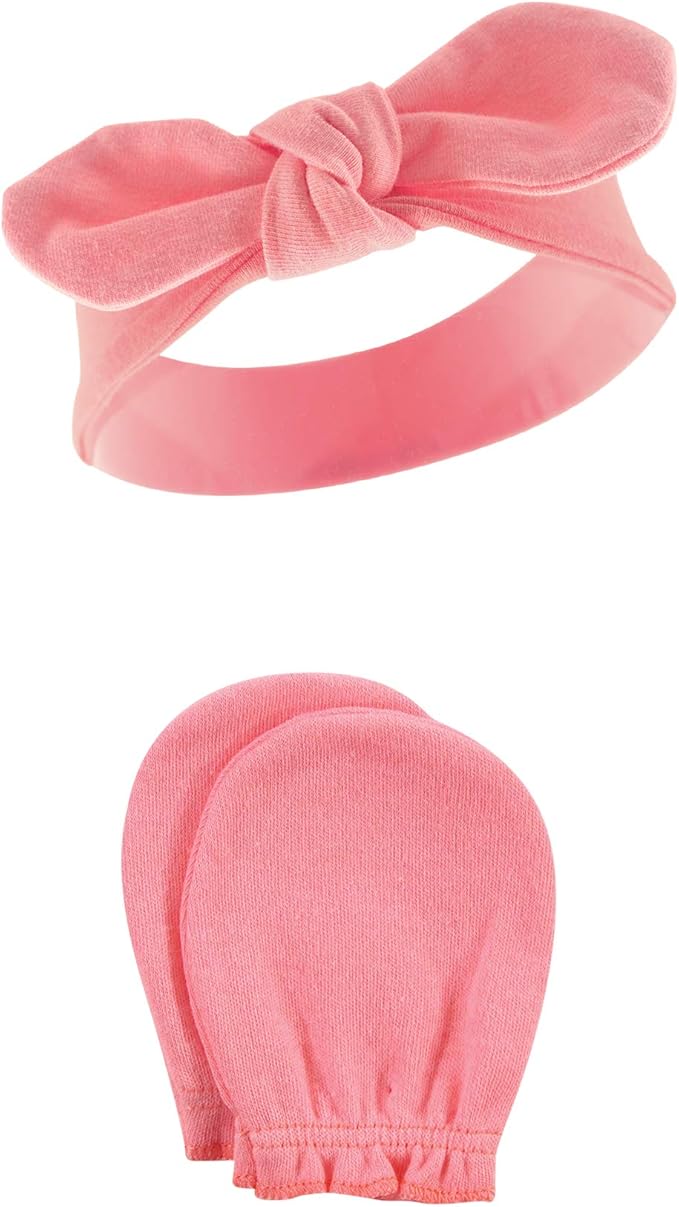 Hudson Baby baby-girls Cotton Headband and Scratch Mitten Set
