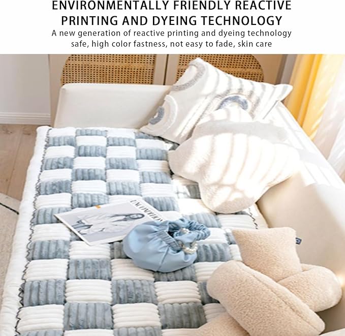 FunnyFuzzy Cream-Coloured Plaid Square Pet Mat Bed Couch Cover, Winter Thickened Dog Bed Cover Pet Blanket Sofa Couch Furniture Protector for Kids Dog Cat(Size:27.6 * 82.7 in,Color:Grey)