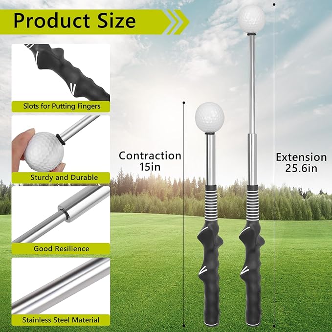 Retractable Golf Swing Aid for Golf Speed Training, Rhythm Click Golf Swing Trainer for Indoor Golf Practice & Outdoor Warm Up, Golf Grip Trainer for Improving Hitting Strength & Tempo