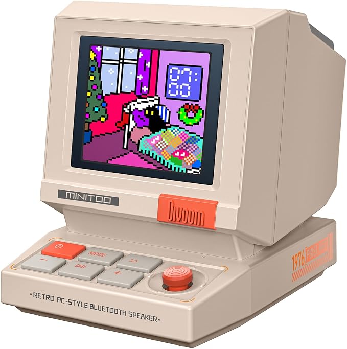 Divoom MiniToo Retro PC-Style Computer Speaker, Pixel Screen with DIY Faces | Bluetooth & USB Audio, Alarm/White Noise Clock, Desk Setup Gifts for Gaming