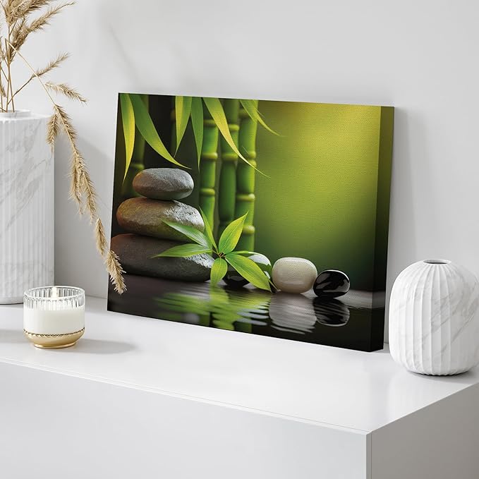 wall26 Canvas Print Wall Art Massage Stone Bamboo Leaf Nature Wilderness Photography Realism Modern Art Decorative Multicolor Rustic Minimal Relax/Calm/Cozy Colorful for Bedroom - 12"x18"