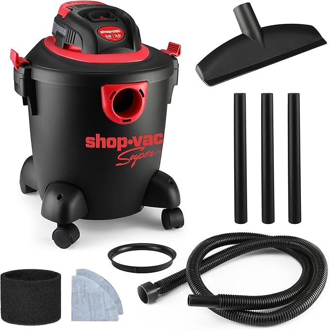 Shop-Vac 2035089 Wet/Dry Vacuum Cleaner, 5 Gallon, 3.0 Peak HP, 1.25 Inch Diameter x 7 Foot Hose, 7 Foot Cord, Ideal for Jobsite, Garage & Workshop