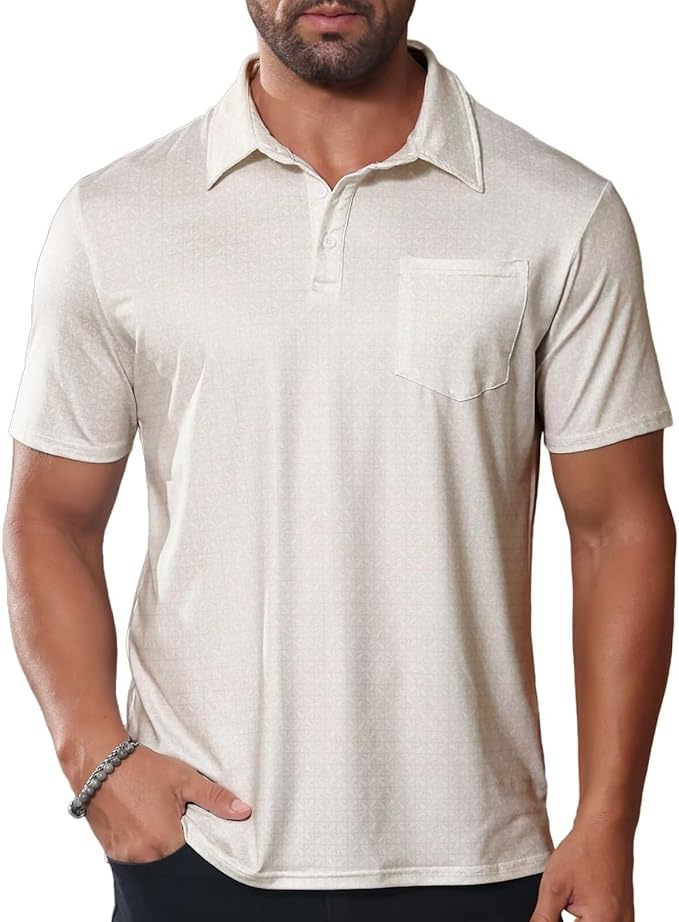 Lexiart Mens Golf Shirt Short Sleeve Dry Fit Print Moisture Wicking Performance Patterns Collared Polo Shirt with Pocket