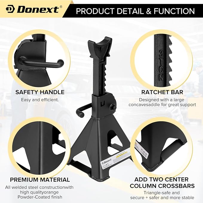 Donext Jack Stands 3 Ton (6,500 lb) Capacity Steel, 1 Pair Black Lifting Stand Adjustable Jack Stands