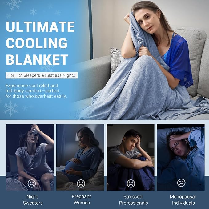 Elegear Arc-Chill 3.0 Cooling Blankets for Hot Sleepers, Twin Size, Blue | Q-Max>0.5 Cooling Fabric, Absorbs Heat to Keep Body Cool, Breathable Summer Blankets for Night Sweats & Menopause, 79"x86"
