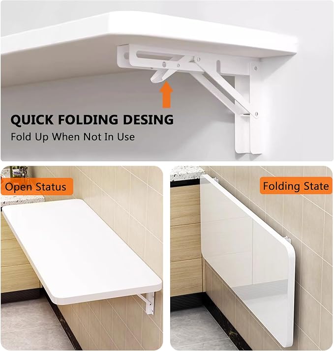 Wall Mounted Folding Table,floating desk for wall,folding wall desks for small spaces,hanging desk for Home Office Computer Workstation,Study Work Bench, Kitchen Dining (white, 31.5"×19.6"(80×50cm))