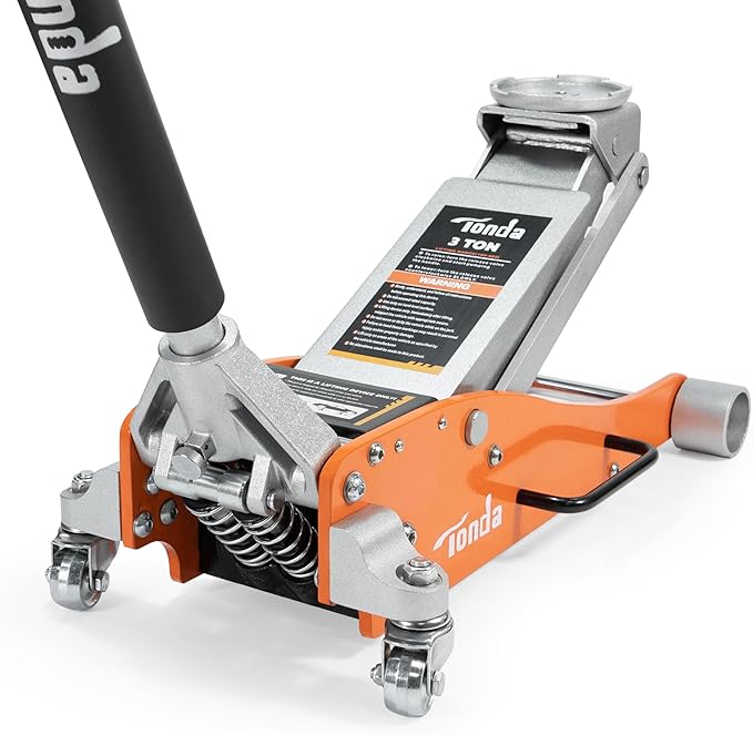 TONDA Floor Jack, 3 Ton Aluminum and Steel Low Profile Hydraulic Car Jack with Dual Pump System, Rapid Lift, Orange