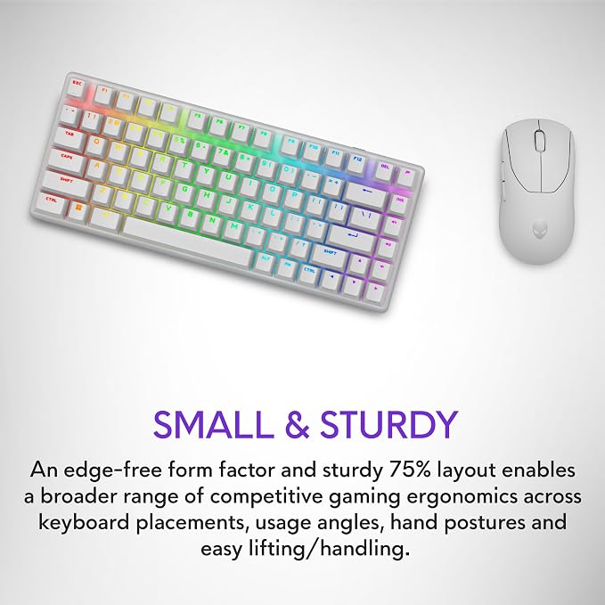 Alienware Pro Wireless Gaming Keyboard, Linear Mechanical, RGB | 2.4GHz, Bluetooth 5.1, USB Wired, N-Key Rollover, PBT Double-Shot Keycaps, Detachable USB Paracord Cable, Lunar Light