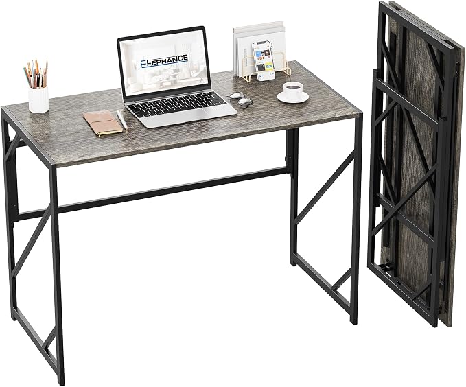 Elephance Folding Desk Writing Computer Desk for Home Office No-Assembly | Study Office Desk,Foldable Table for Small Spaces,31.5 Inch,Black Oak