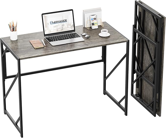 Elephance Folding Desk Writing Computer Desk for Home Office No-Assembly | Study Office Desk,Foldable Table for Small Spaces,39.4 Inch,Black Oak