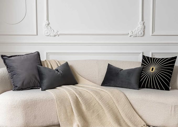 16x24 Velvet Throw Pillow Covers Set of 2 for Couch Bed Sofa,Dark Gray | Decorative Soft Pillow Covers with Invisible Zipper for Couch Sofa Bed Living Room Bedroom Home Decor