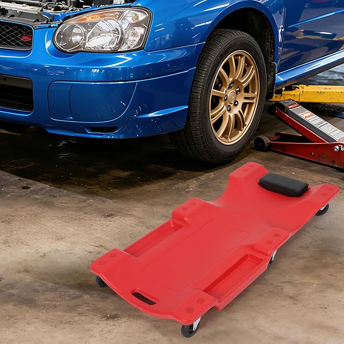 Garvee 40" Plastic Rolling Automotive Garage/Shop Creeper,350 Lbs Blow Molded Ergonomic HDPE Body Low Profile Mechanic Creeper with Padded Headrest, Dual Tool Trays and 6 Casters