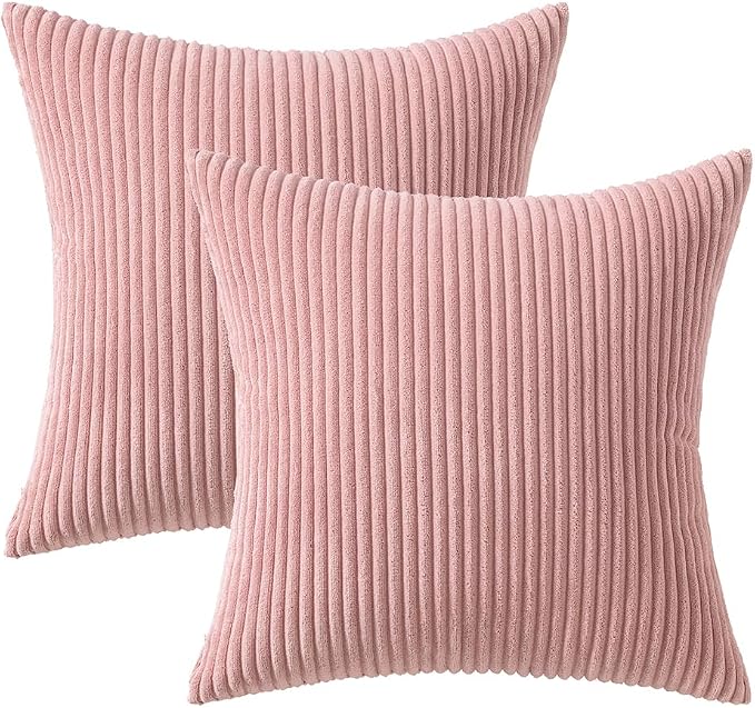 MIULEE Decorative Corduroy Throw Pillow Covers Set of 2 20x20 Blush Pink | Soft Striped Textured Cushion Cases, Boho Square Lovely Cute Pillowcases, Home Decor for Couch Chair Sofa Bed Living Room