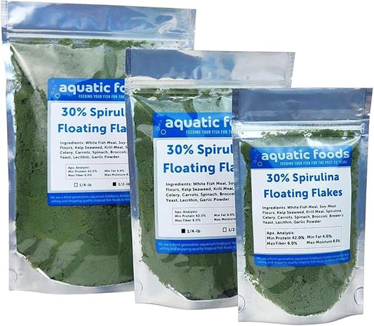 Aquatic Foods Inc. 30% Spirulina Premium Flakes for African Cichlids, All Central and South American Cichlids, Koi, Pond Fish, All Community Tropical Fish...WL…2-lbs Poly Bag