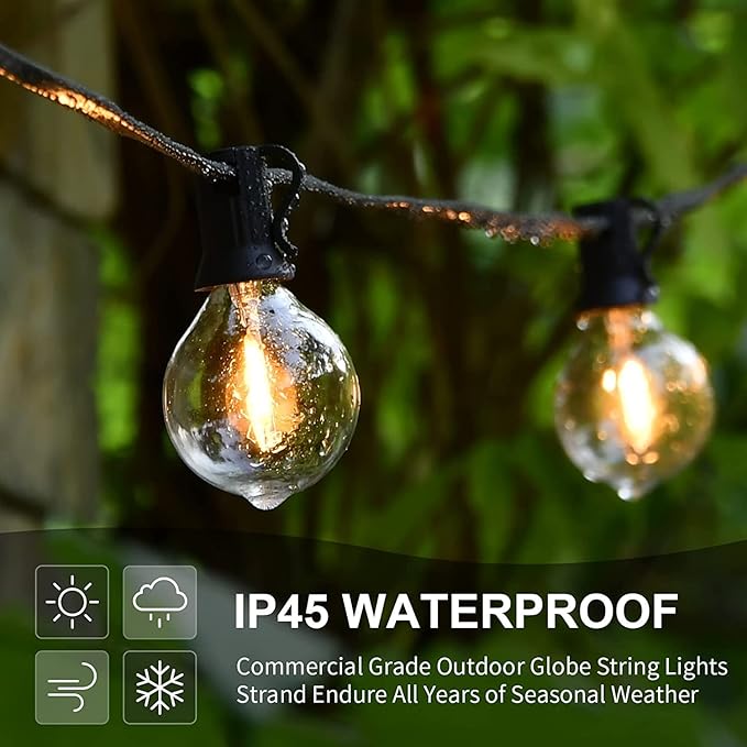 Vocevos Outdoor String Lights 200FT 2-Pack LED Outside Waterproof Patio Lights Backyard Heavy-Duty Shatterproof Plastic G40 Bulbs 0.6W Efficient Connectable Globe Light Decor Yard Café Exterior