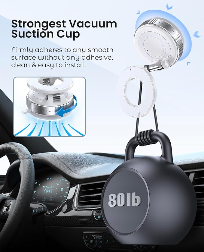 Jononser Magnetic Car Phone Mount, Compact Foldable Phone Holder with Strong Nano Adhesive & N52 Magnet, 360�� Adjustable Dashboard/Windshield Mount for iPhone 17/16/15/14/13/12 & MagSafe Devices