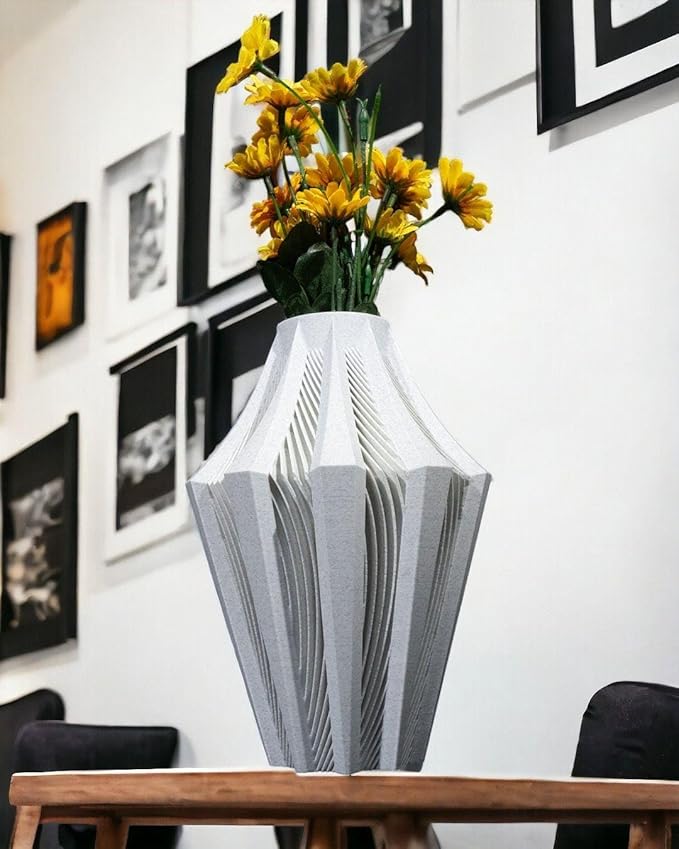 Aether Gray Vase – Modern Architectural Design | Eco-Friendly Home Decor (Primary color:Blue;)
