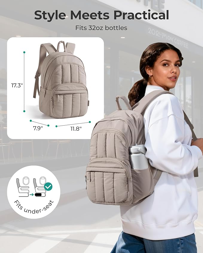 BAGSMART College Laptop Backpack,Cute Travel Backpack for Women,Quilted Computer Bookbag