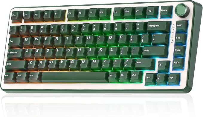 YUNZII B75 PRO 75% Wireless Mechanical Keyboard (Olive Green,CocoaV2) | Hot Swap Keyboard with Knob, Gasket Mount, Creamy Pre-lubed Switch for Smooth Typing, BT/USB-C/2.4G, for Gaming