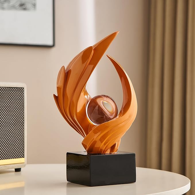 Abstract Art Sculpture, Resin Gold Decorative Statue, Modern White Ornaments for Living Room, Decorativas Modernas for Coffee Table, Entryway & Office Collectibles (Orange)