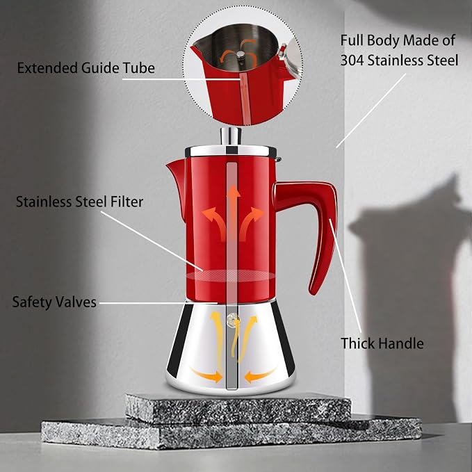 12 Cup Thickened 304 Stainless Steel Moka Pot Stovetop Espresso Maker Cafeteras Italian Percolator Espress Makers Capable Greca Mocha Coffee Machine for Induction Home and Camping 600ml 20oz