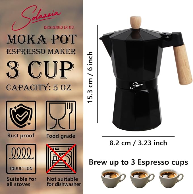 3 Cup Stovetop Espresso Maker Italian Moka Pot, Stove Top Cuban Coffee Maker, Greca Mocha Pot(Premium+, 5 oz/150ml)