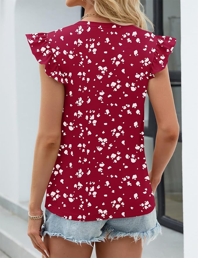 JUSTFASHIONNOW Womens Summer Tops Striped T-Shirts 2026 Ruffle Short Sleeve Crew Neck Casual Blouses with Pocket