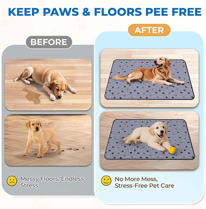 Fostanfly Washable Dog Pee Pads for Dogs, 2-Pack 41"x41" Large Reusable Potty Training Pads, Ultra-Absorbent, Leak-Proof & Non-Slip, with 8 Lanyards for Playpen, Crates & Furniture, Gray