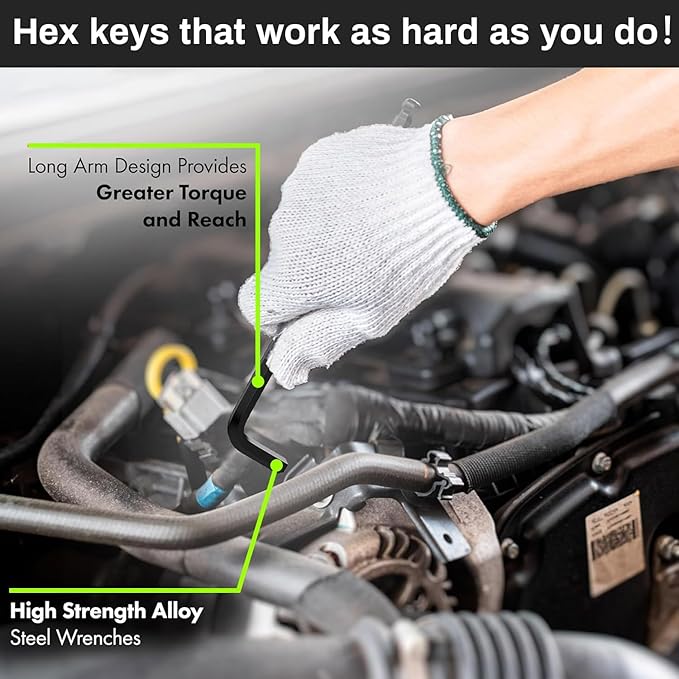 5/32" Ball End Hex Key Set, 6pcs L-Shaped Allen Wrenches Long Arm, CR-V Steel, Black Oxide Finish, High Torque Repairing Tool for Furniture, Bike, Equipment Maintenance