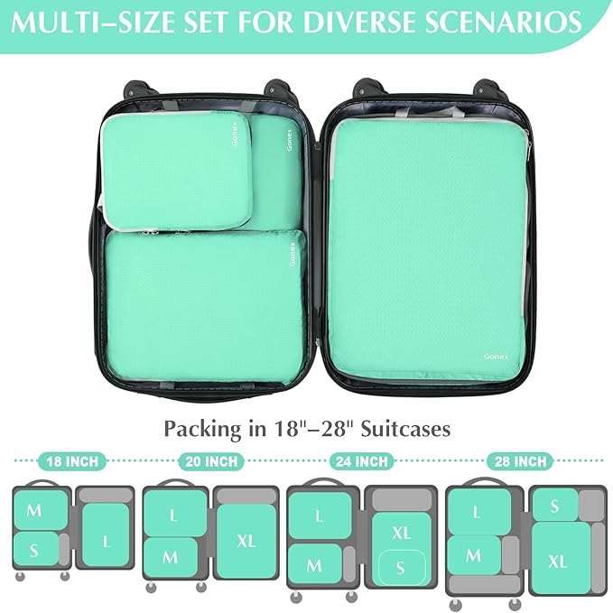 Gonex Compression Packing Cubes, 3pcs/4pcs Expandable Storage Travel Luggage Bags Organizers