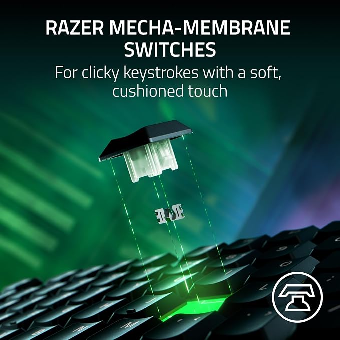 Razer Ornata V3 TKL Gaming Keyboard, Low-Profile Keys, Black | Mecha-Membrane Switches, UV-Coated Keycaps, Backlit Media Keys, 8-Zone RGB Lighting, Spill-Resistant, Magnetic Wrist Rest