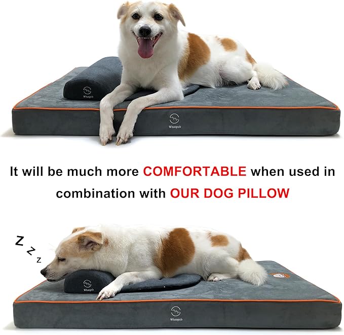 Hard-Wearing Orthopedic Dog Bed for Crate, 47x29 Inch, Made of Memory and HR Foam, Two-Sided Use, Providing Soft and Relatively Hard Support, with an Extra Inner Waterproof Protector (Gray)
